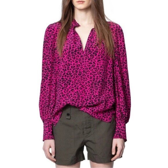 Zadig & Voltaire Titus Leopard Print Framboise Blouse - Picture 1 of 8